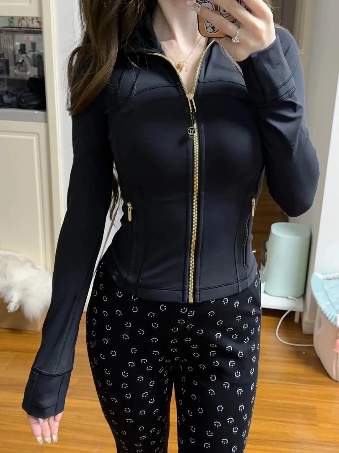 Damen Yoga Kurze Sportjacke mit Goldreißverschluss - Slim Fit Fitness-Trainingsjacke