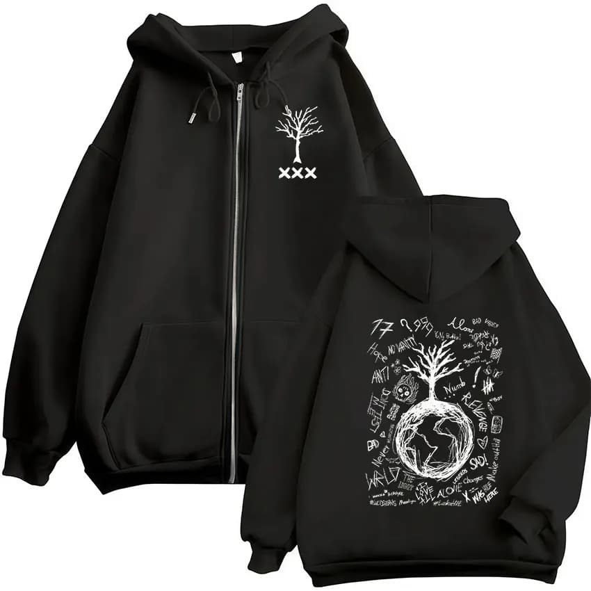 Rapper XXXTentacion Musikalbum 2026 Bedruckter Reißverschluss-Hoodie für Männer und Frauen Lässige Mode Fleece Übergroße Langarm-Jacke