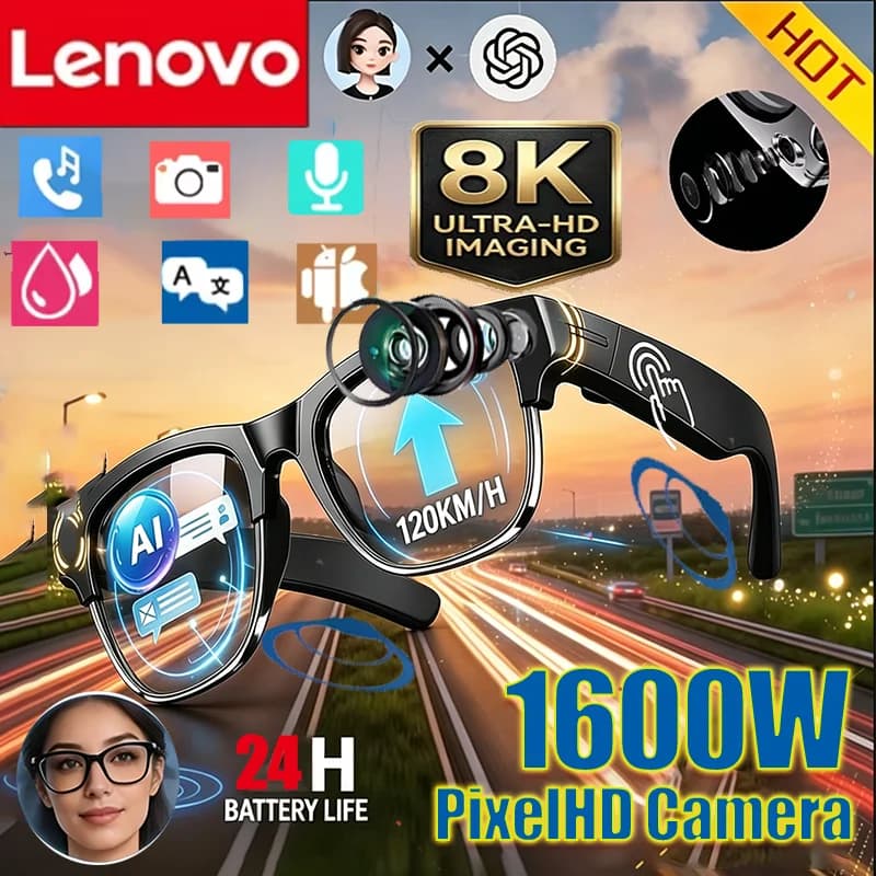 Lenovo 2027 Neue 8K AI Smart-Brille mit KI-Übersetzung, HD-Freisprechfunktion, KI-Chat-Aufzeichnung, Musikwiedergabe, Intelligente Sonnenbrille