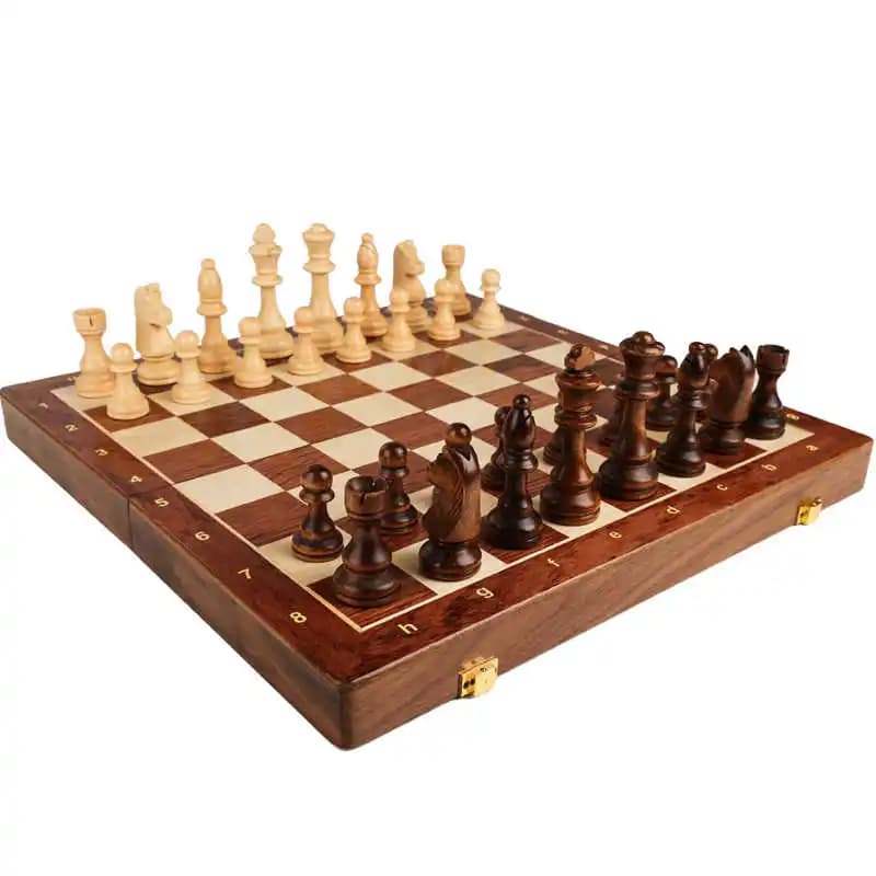 45 cm hochwertiges faltbares Schach-Se-Schachbrett aus erstklassigem Walnussholz mit handgefertigten Stücken aus Massivholz, klassisches