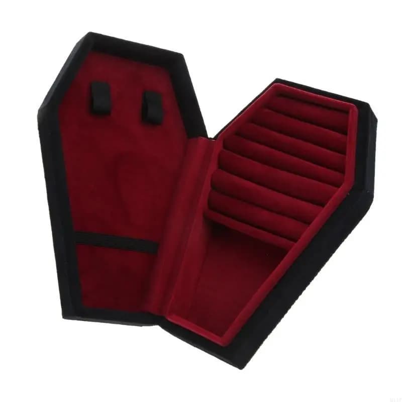 91AF Halloween Sargform Schmuckschachtel Ohrring Ring Halskette Display Aufbewahrungskoffer tragbarer Ringhalter Schmuck