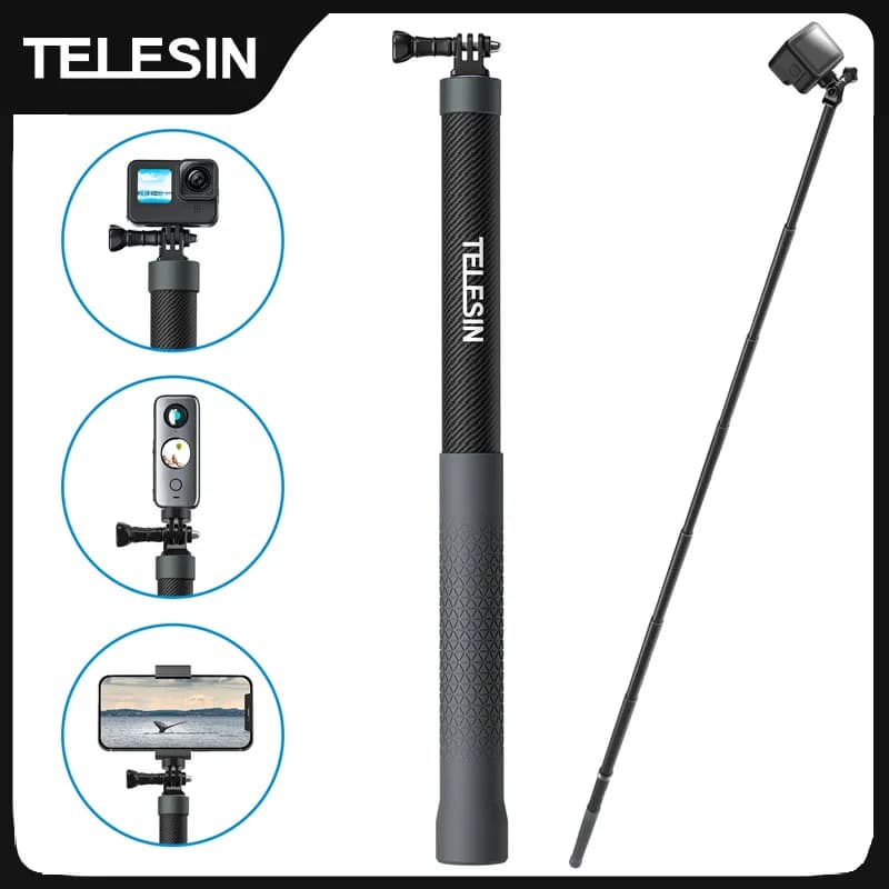 TELESIN 1,2 M 3M Carbon Faser Selfie Stick Einbeinstativ Ausziehbar Mit 1/4 Schraube Für GoPro Insta360 Osmo Action DJI action Kamera