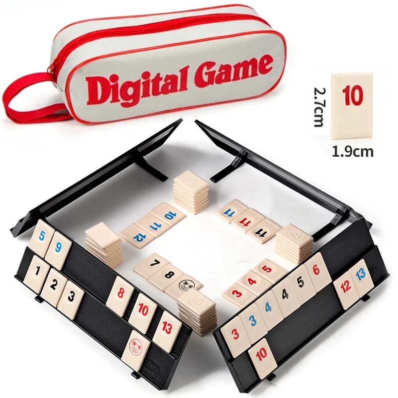 Rummy Cube-Spiel mit 4 Racks, 106 Rummy Cube-Spielset mit tragbarem Koffer, Rummy Tiles-Reiseset für klassische Familienspiele