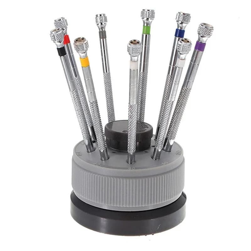 Präzisions-Schraubendreher-Set aus Edelstahl, Uhren-Reparatur-Werkzeug-Set für Uhrmacher, 9-teiliges Uhrengläser, flache Klinge, sortiertes