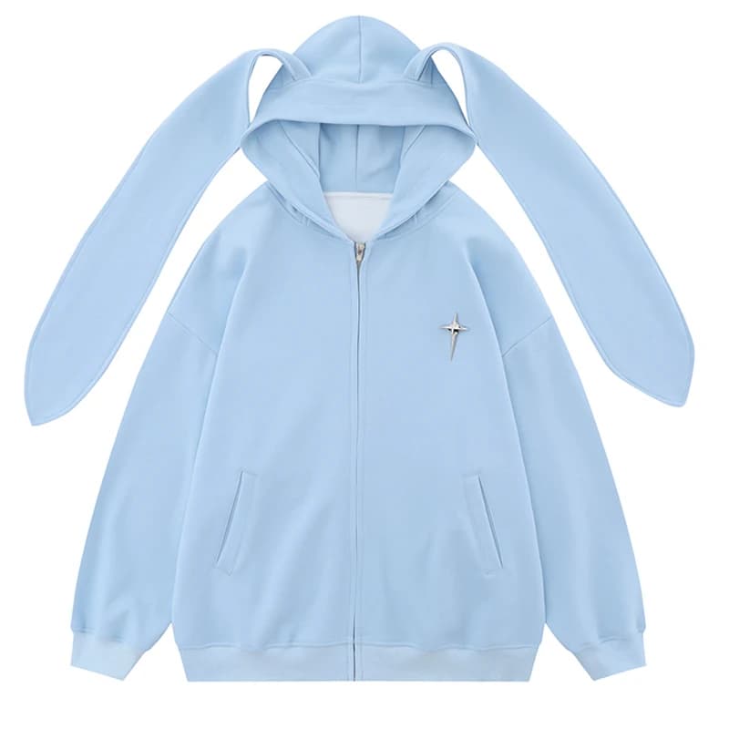 Männer Streetwear Hoodie Sweatshirt Kapuze Hasen ohr Hoodie Herbst Unisex Harajuku Anime Kapuze Reiß verschluss Strickjacke HipHop Paar Tops