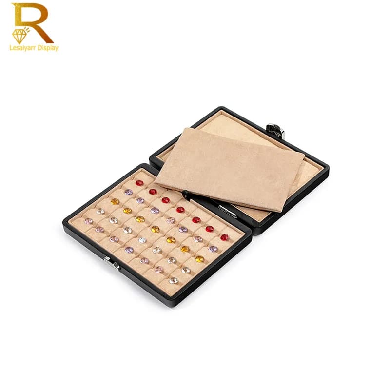 Qualität 35 Slots Diamant Aufbewahrungsbox PU Edelstein Organizer Ausstellungskoffer Edelsteine Verpackung Tragebox Stein Vitrine Blauer Samt