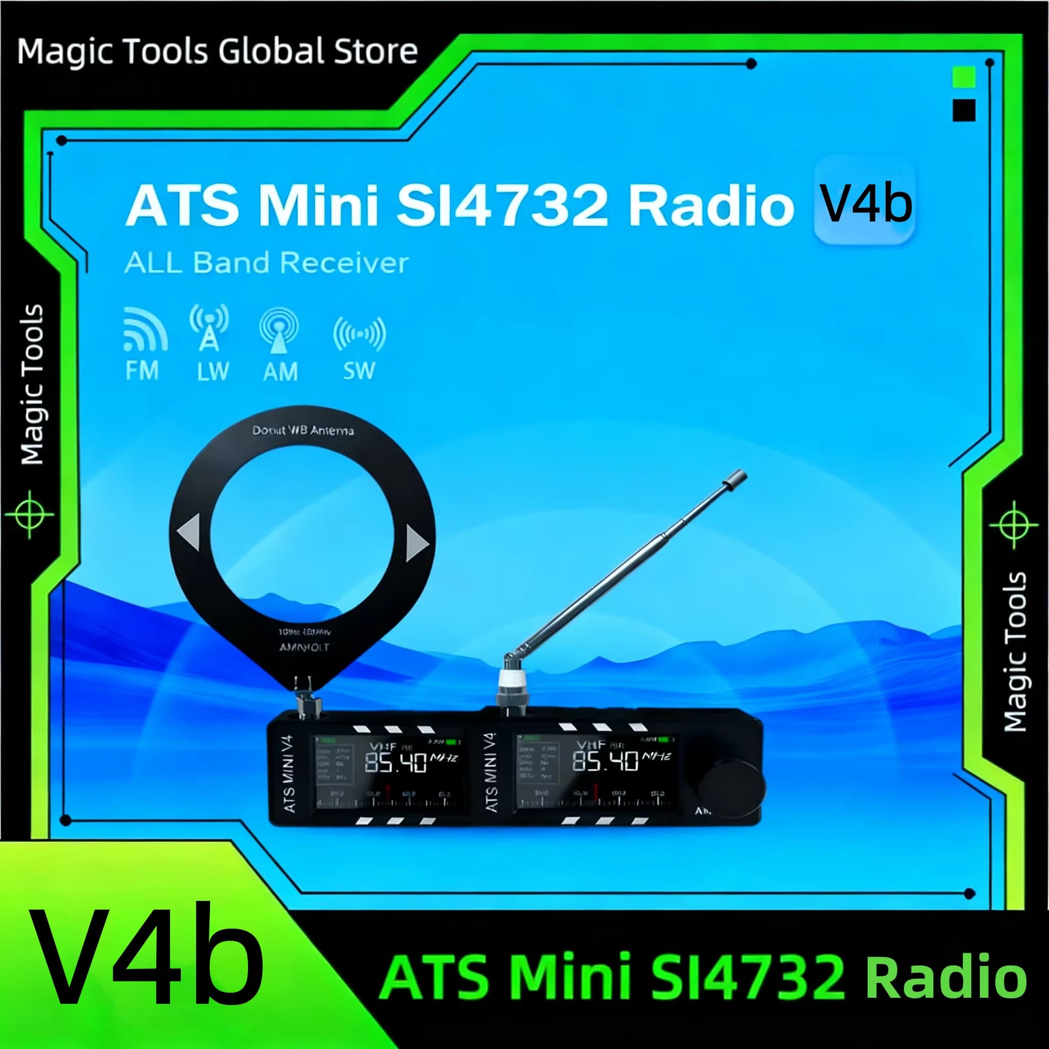 V4B AMNVOLT ATS Mini SI4732 Allband-Empfänger Unterstützt AM/FM/SSB/LSB/USB Eingebauter Hi-Z Kopfhörerverstärker für Amateurfunk