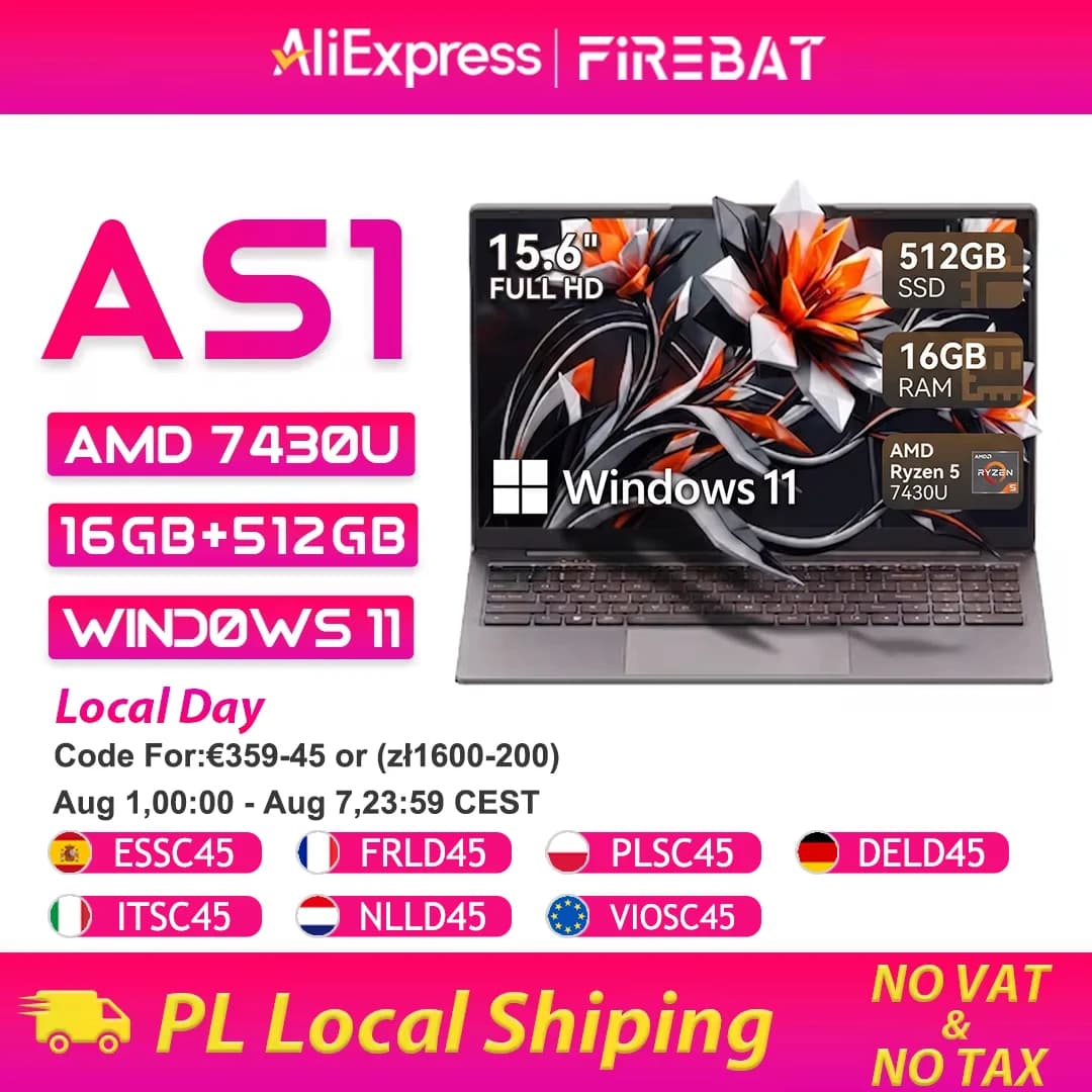 Firebat AS1 Laptop AMD Ryzen5 7430U 16 GB DDR4 3200 MHz 512 GB SSD 15,6 Zoll IPS Windows 11 Notebook Typ-C WIFI6 Tastatur in voller Größe