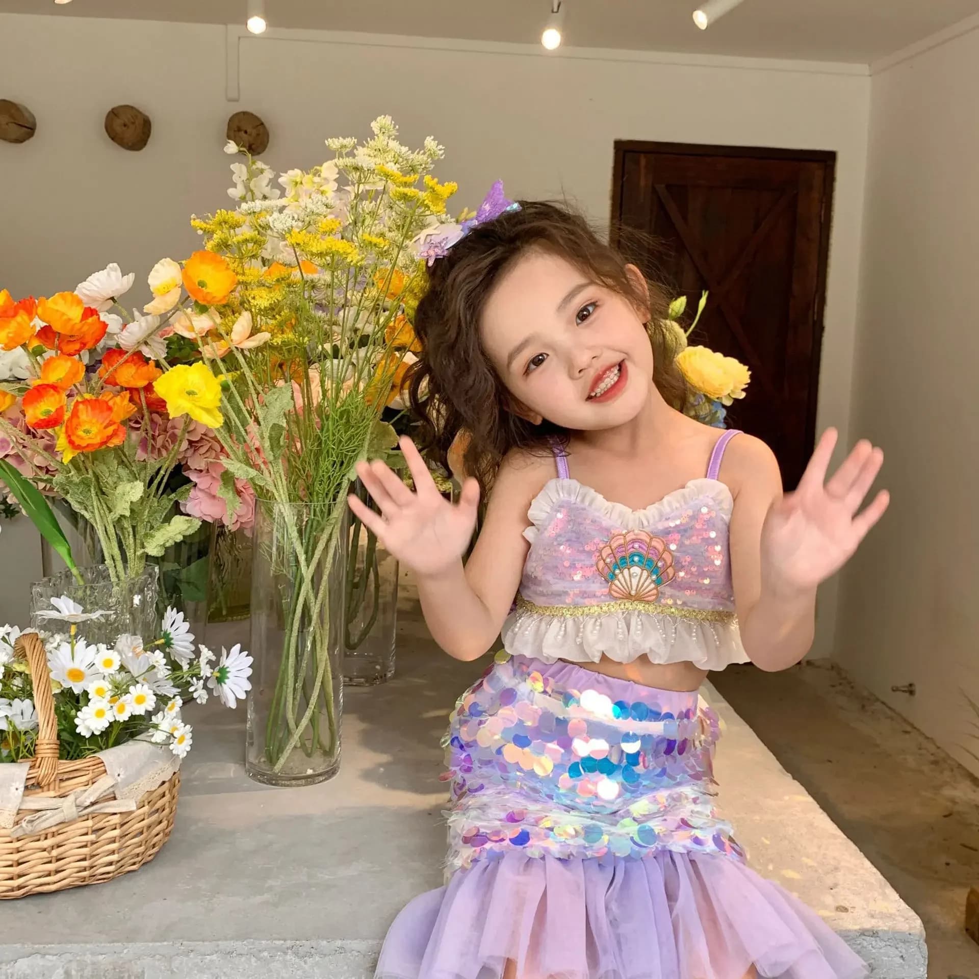 3-8T Kleinkind Mädchen Kleid Set Sommer Kleinkind Kind Baby Mädchen Kleidung Set Pailletten Rüschen Tank Top Meerjungfrau rock Set Prinzessin