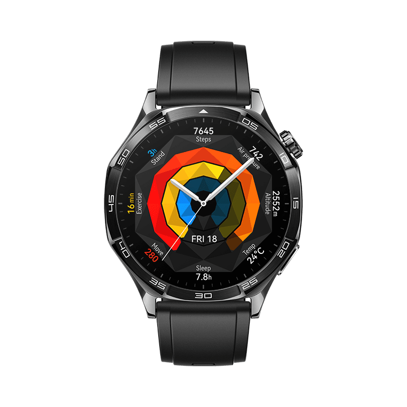 HUAWEI WATCH GT 5 46mm Schwarzes Edelstahlgehäuse mit schwarzem Fluorelastomer-Armband