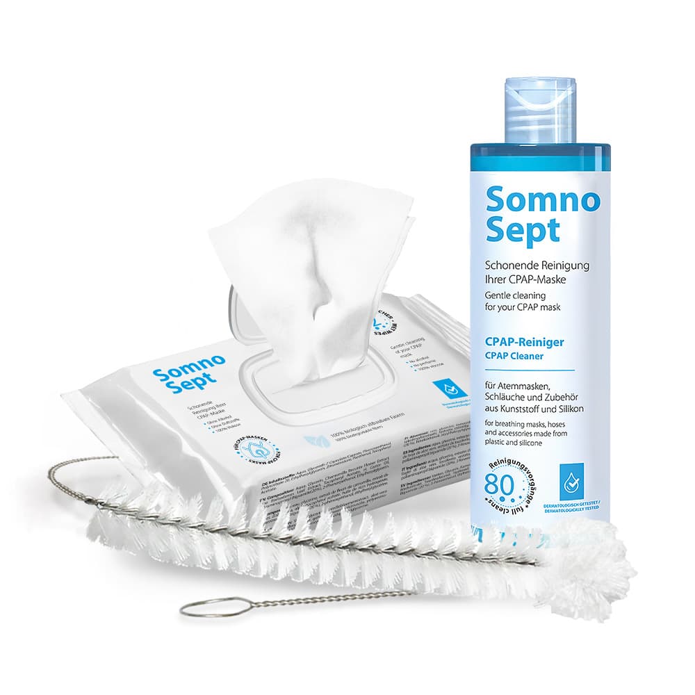 SomnoSept CPAP-Reinigungsset – Desinfektion CPAP Maske, CPAP Schlauch reinigen, Maskenreiniger, Spezialreiniger, Reiniger für Schlafmasken