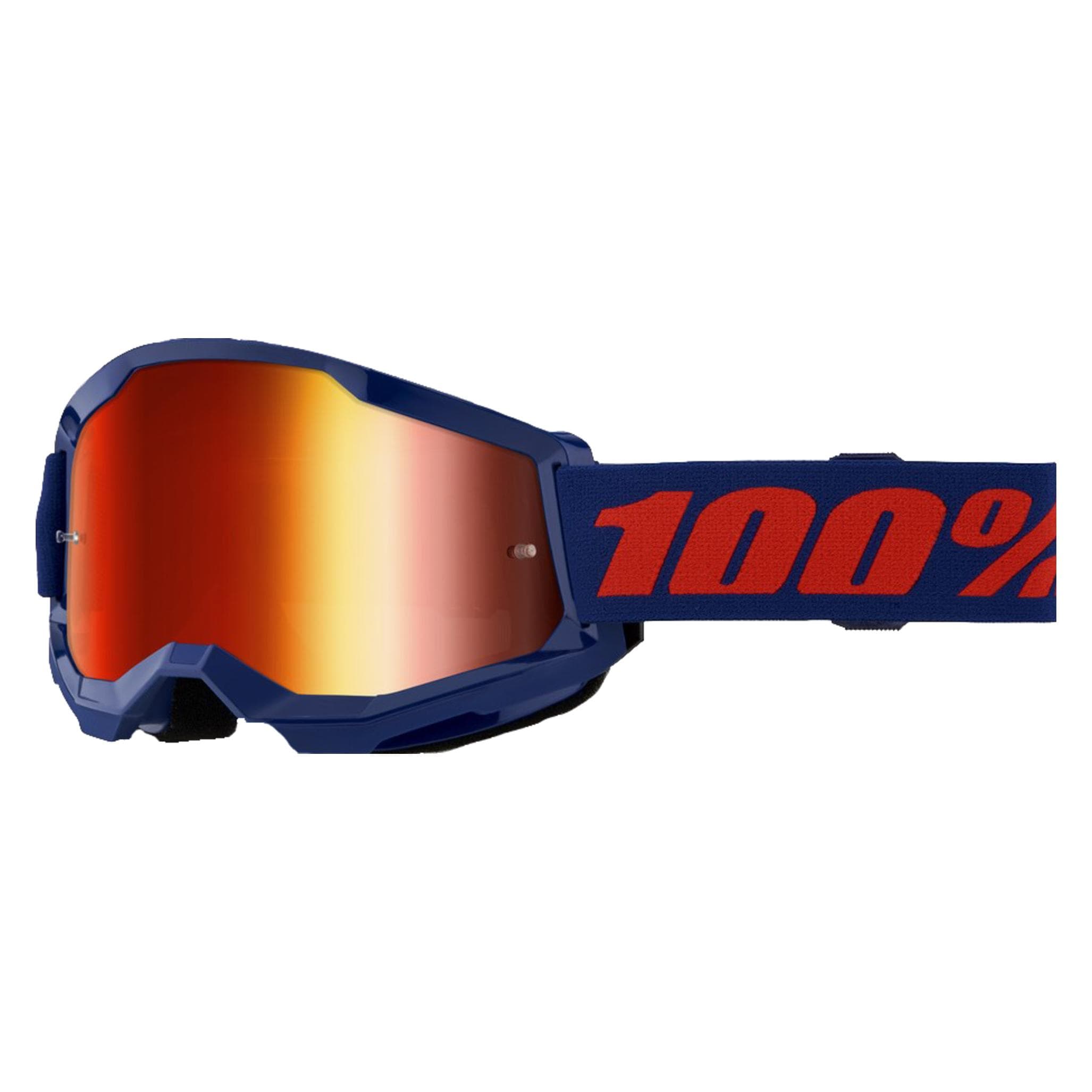 100%, Unisex, Sportbrille, STRATA 2 Goggle Navy - Mirror Red Lens (Blau, Red, Rot), Rot, Blau
