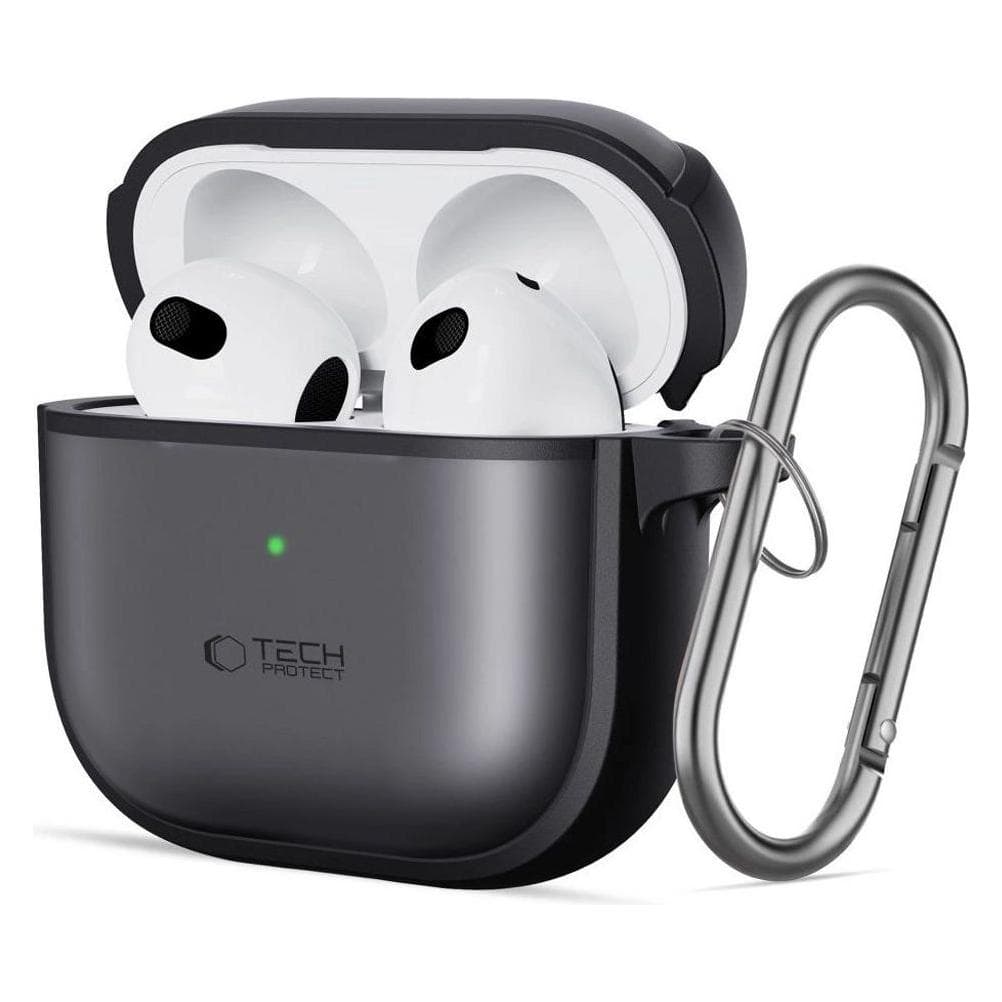 Tech-Protect Slim Hook Case for AirPods 4 - Black (Kopfhörer Hülle), Kopfhörertasche + Schutzhülle, Schwarz