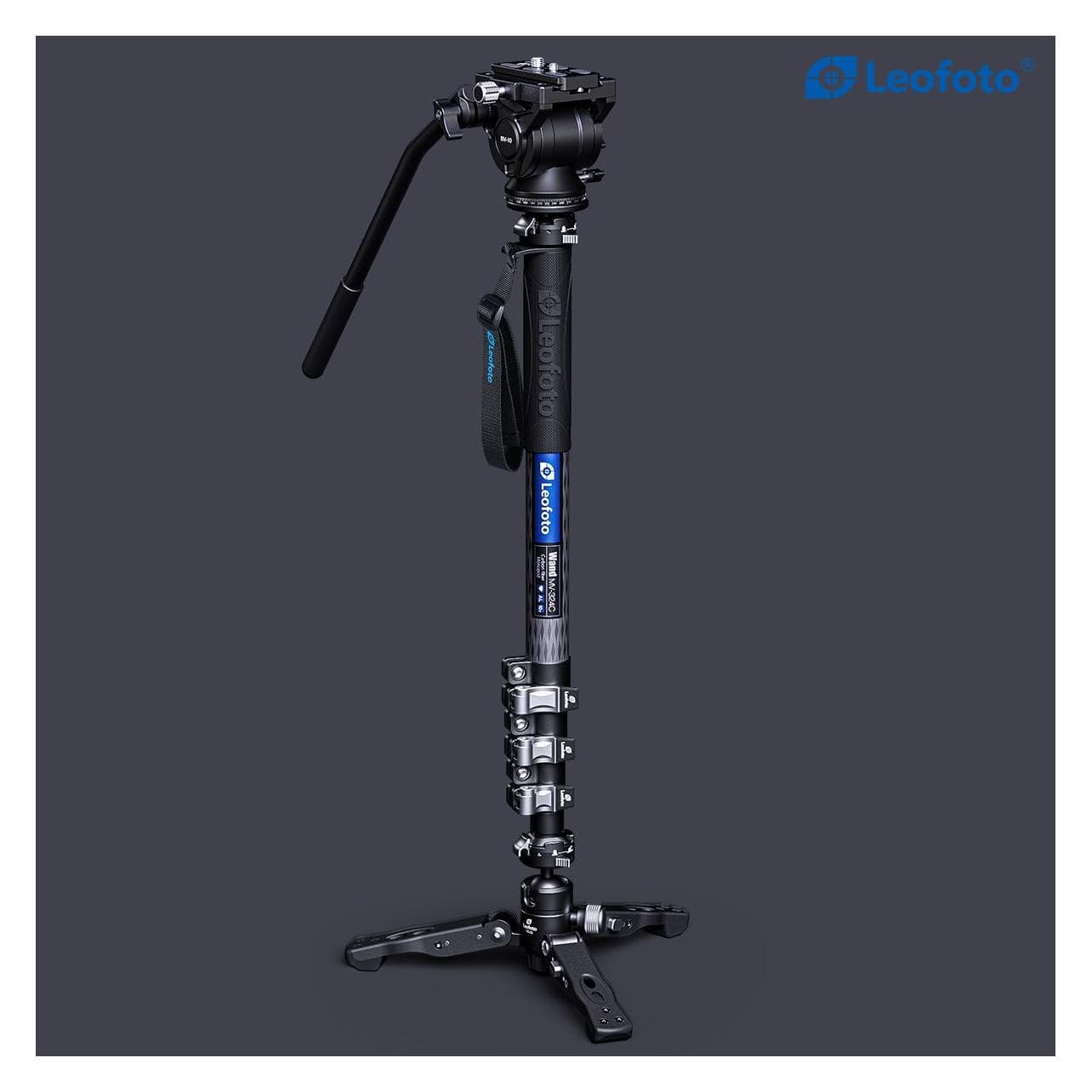 Leofoto MV-324C+BV-10 Video Monopod System with Fluid Video Head (Carbon), Stativ, Schwarz