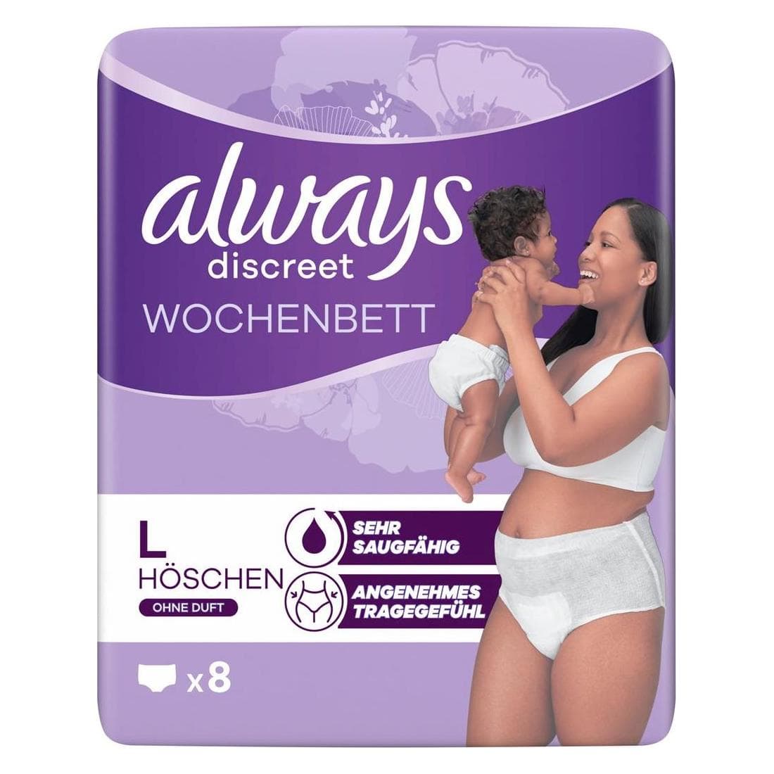 Always, Inkontinenzhygiene, Discreet Inkontinenz Wochenbett (8x, Large)