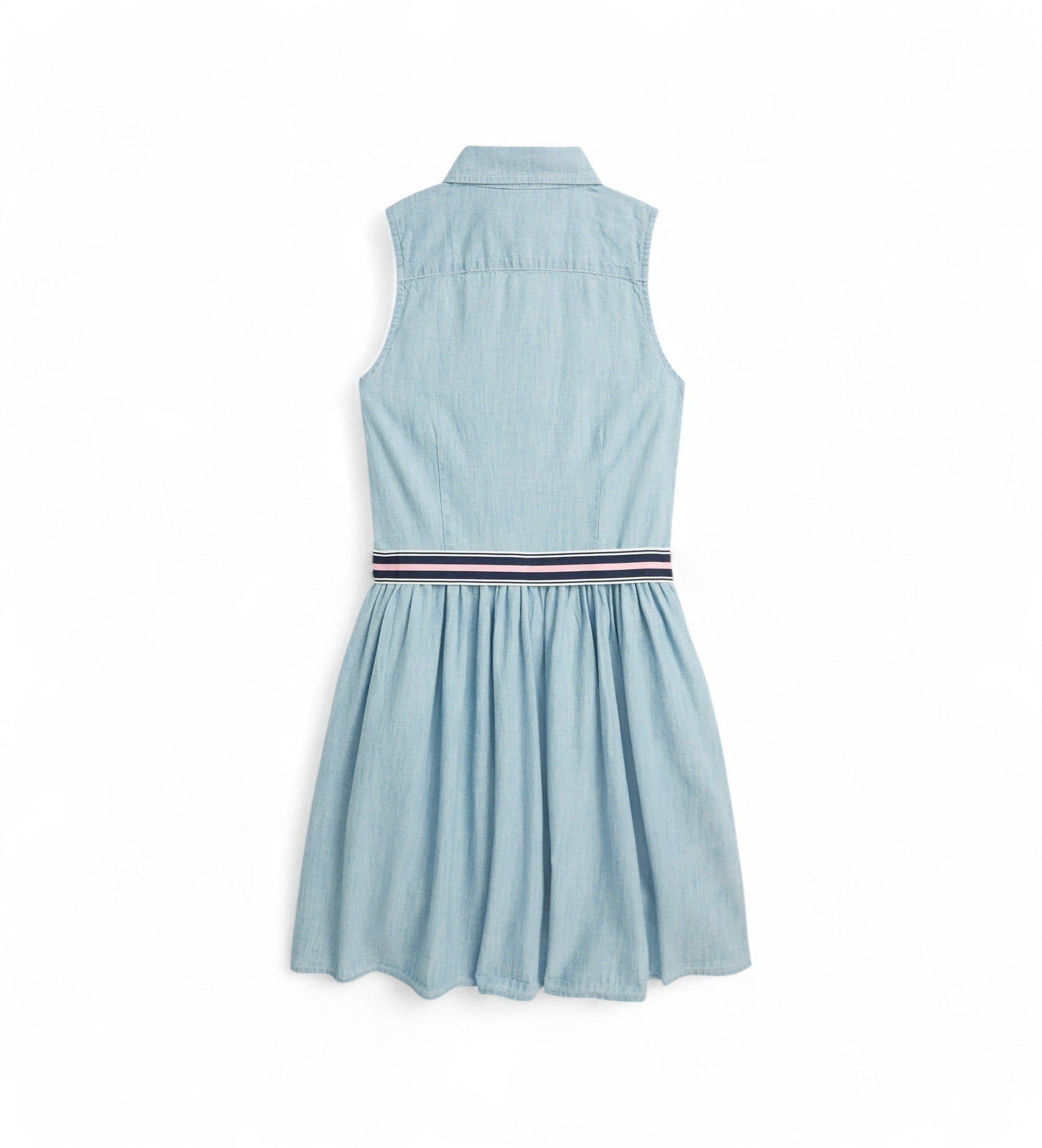 Polo Ralph Lauren für Mädchen. 313934151001 Hellblaues Hemdkleid (10años= 144/147cm), Lässig, Baumwolle, Ärmellos / Hosenträger, Kinderbekle