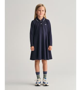 Gant für Mädchen. 751135 Marineblaues Piqué-Kleid mit Volant (7/8años= 122/128cm), Lässig, Baumwolle, Langarm, Kinderbekleidung