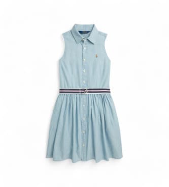 Polo Ralph Lauren für Mädchen. 313934151001 Hellblaues Hemdkleid (10años= 144/147cm), Lässig, Baumwolle, Ärmellos / Hosenträger, Kinderbekle